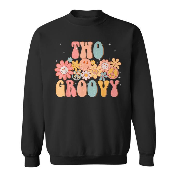 Groovy Two 2Nd Birthday 2 Year Old Peace Sign Smile Face Sweatshirt