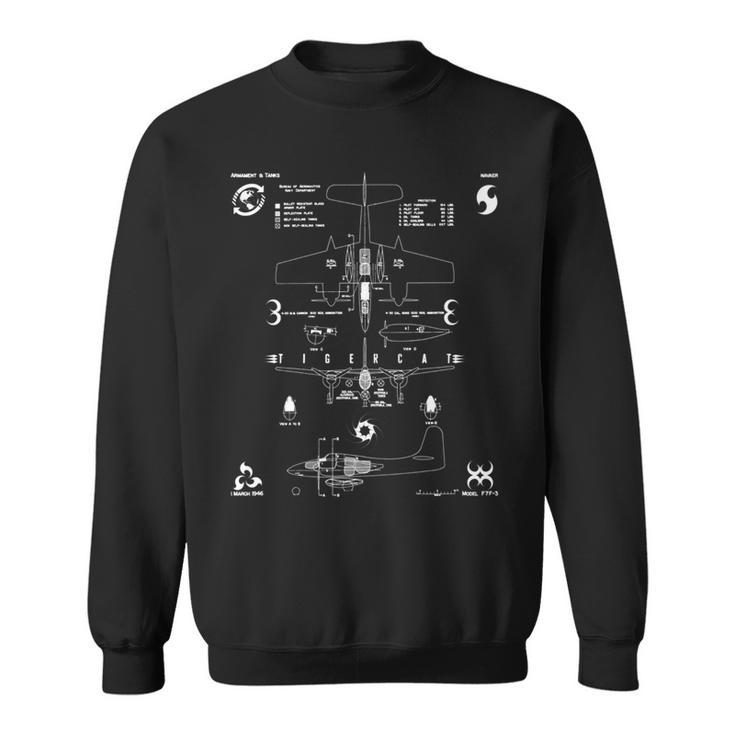 Grumman F7f-3 Tigercat Armor & Tanks 3View Technical Drawing Sweatshirt