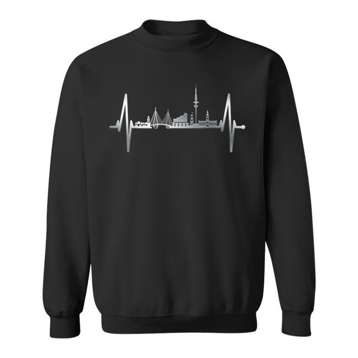 Hamburg Skyline Heartbeat Hamburger Hafen Liebe Fan Hamburg Sweatshirt