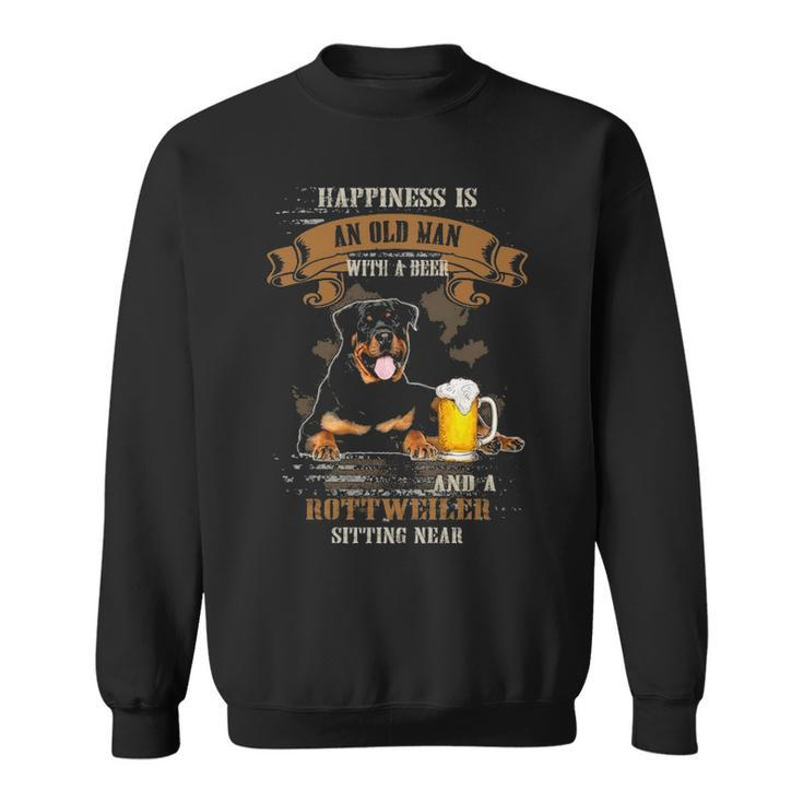 Happiness Is Old Man With Beer And A Rottweiler Sitting Near Sweatshirt