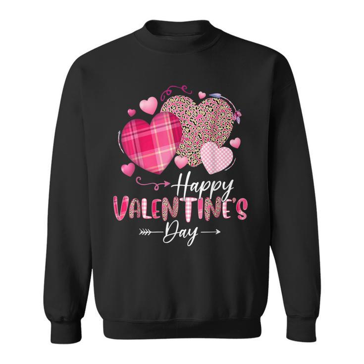 Happy Valentines Day Leopard And Plaid Hearts Girls Women Sweatshirt
