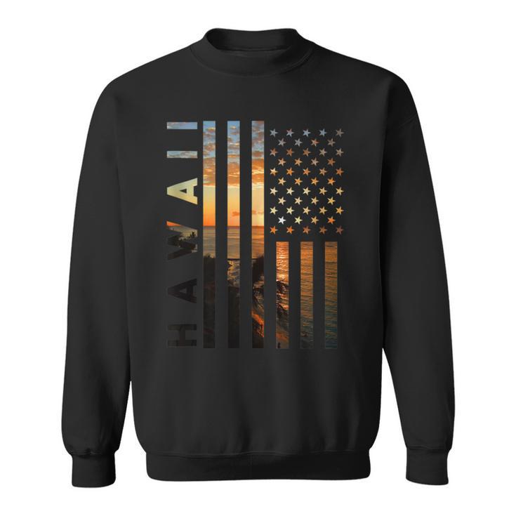 Hawaii Sunset American Flag Honolulu Hawaiian Island Sweatshirt