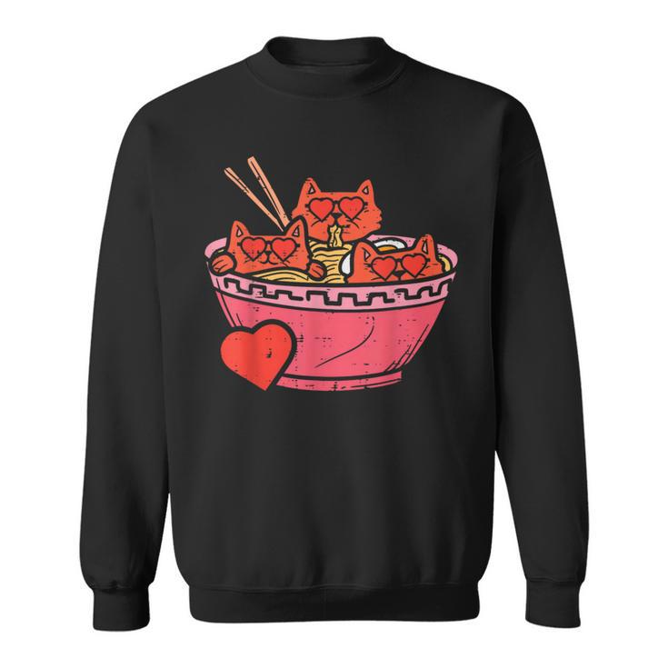 Heart Cats Ramen Noodles Anime Cute Valentines Day Kitten Sweatshirt
