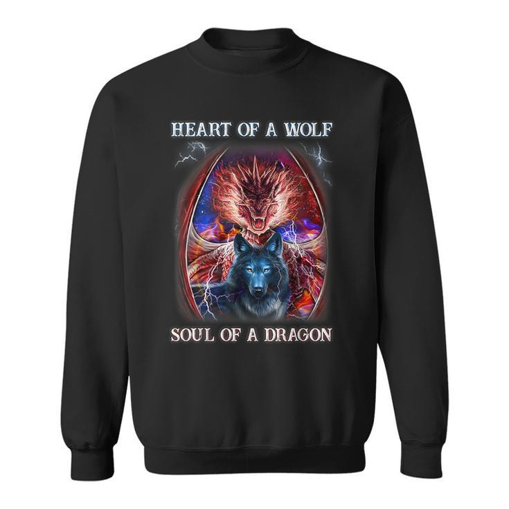 Heart Of Wolf Soul Of A Dragon Cool Dragon Wolf Warrior Sweatshirt