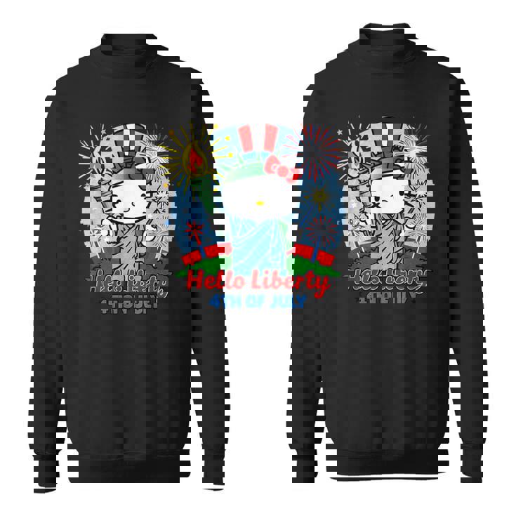Hello Liberty With Kitty 4Th Of July Usa Flag And Firework Sweatshirt