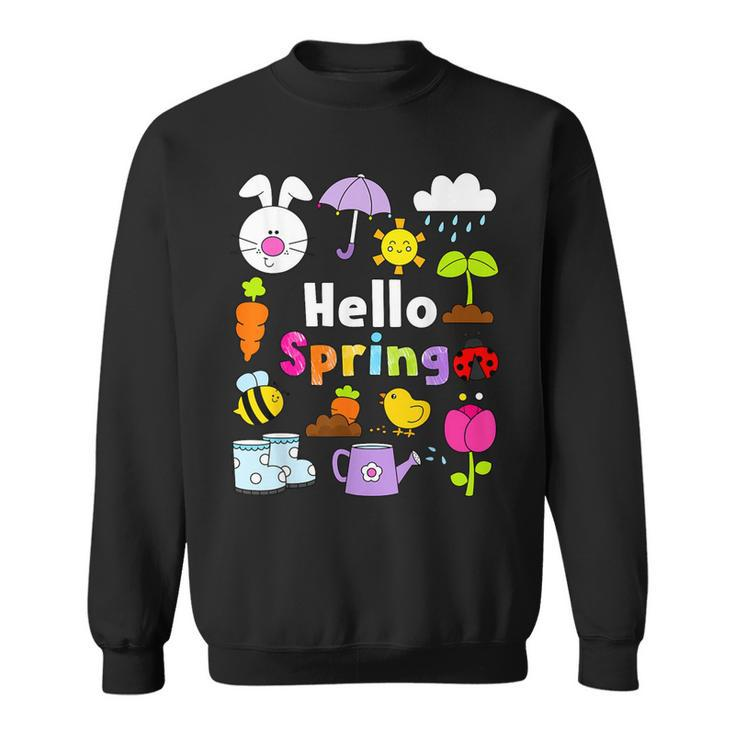 Hello Spring And Easter Day 2024 Bunny Hello Spring Toddler Sweatshirt
