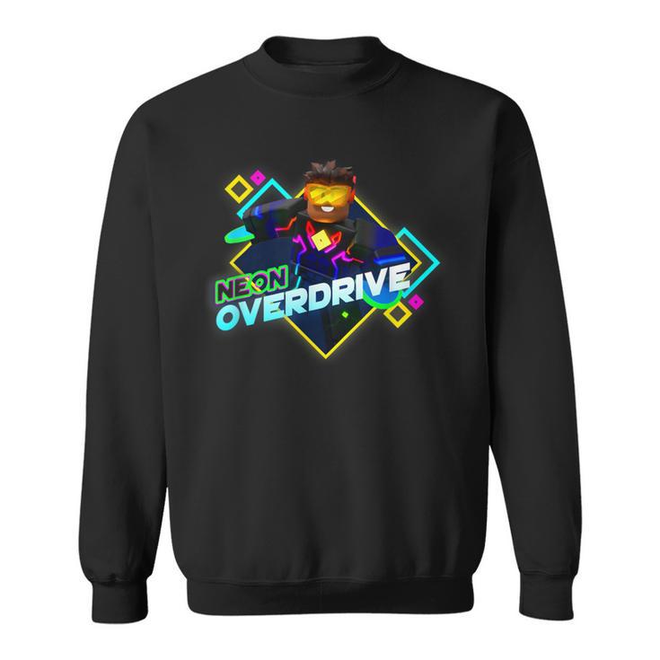 Herren-Sweatshirt Schwarz, Neon Overdrive Grafik, Retro-Gamer-Design