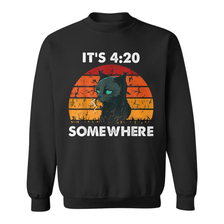Get High With It's 420 Somewhere Cat Smoking High Sweatshirt