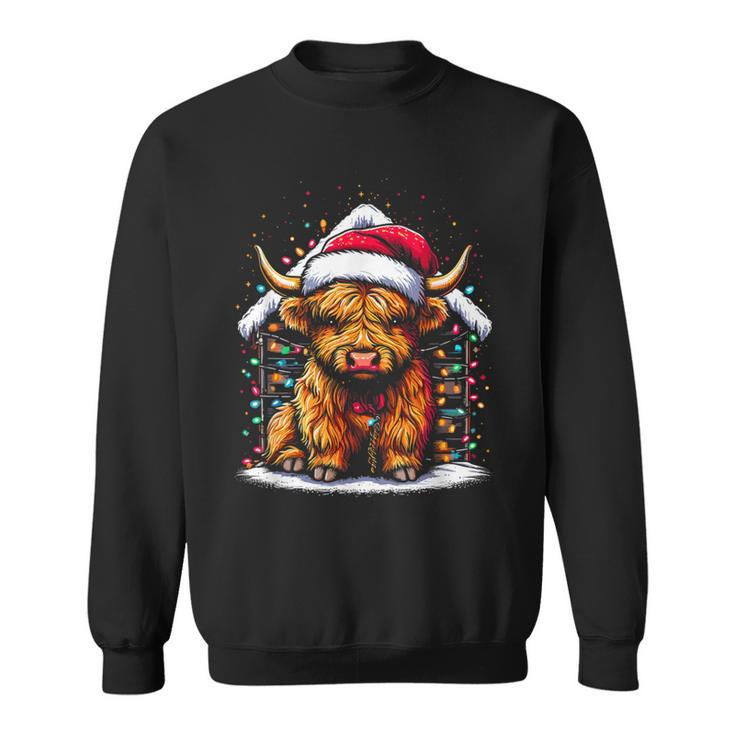 Highland Cow Santa Claus Hat Cute Xmas Cow Christmas Lover Sweatshirt