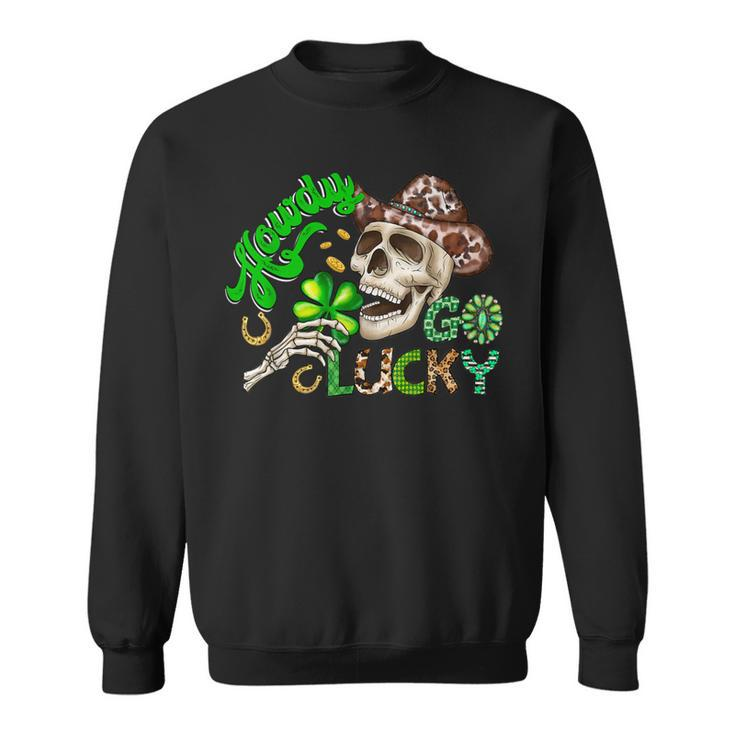 Howdy Go Lucky Leopard St Patrick's Day Western Cowboy Women Sweatshirt
