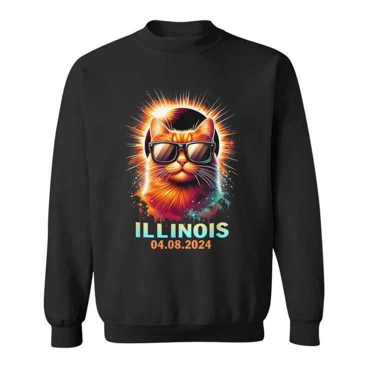 Illinois Total Solar Eclipse 2024 Cat Wearing Glasses Sweatshirt