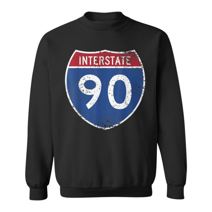 Interstate 90 Distressed Grunge Vintage Look Sweatshirt