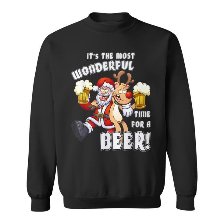 It's The Most Wonderful Time For A Beer Santa Xmas Sweatshirt