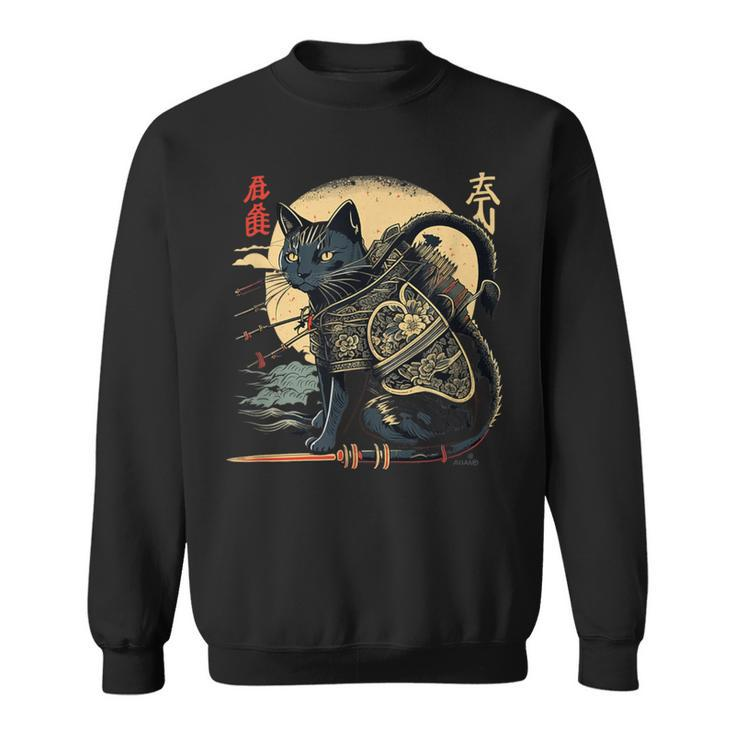 Japanese Samurai Cat Tattoo Vintage Kawaii Ninja Sweatshirt