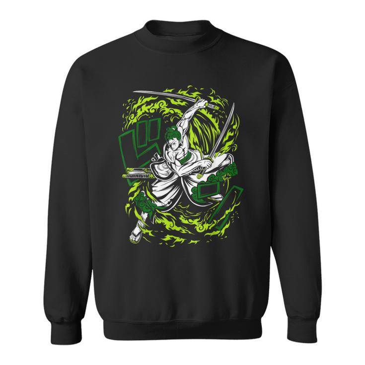 Japanese Three Sword Style Samurai Straw Hatted Anime Sweatshirt