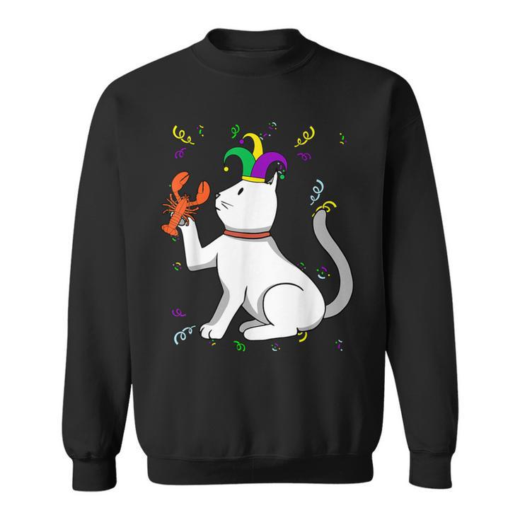 Jester Cat Crawfish Mardi Gras Carnival Masquerade Party Sweatshirt