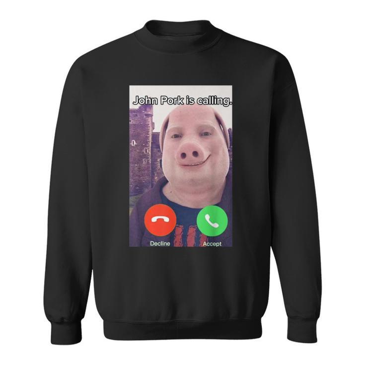 John Pork Calls Funny Answer Call Phone T-Shirt, Black