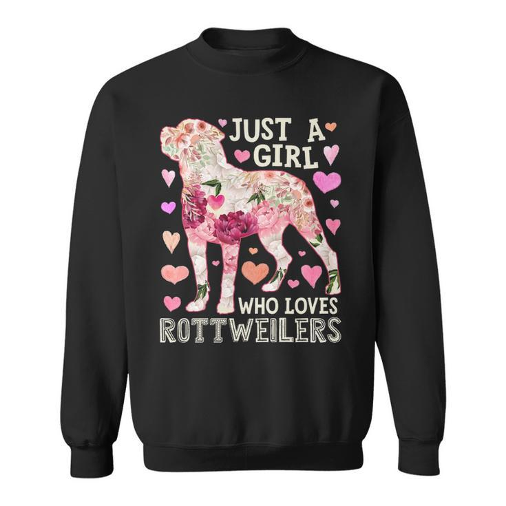 Just A Girl Who Loves Rottweilers Dog Silhouette Flower Sweatshirt