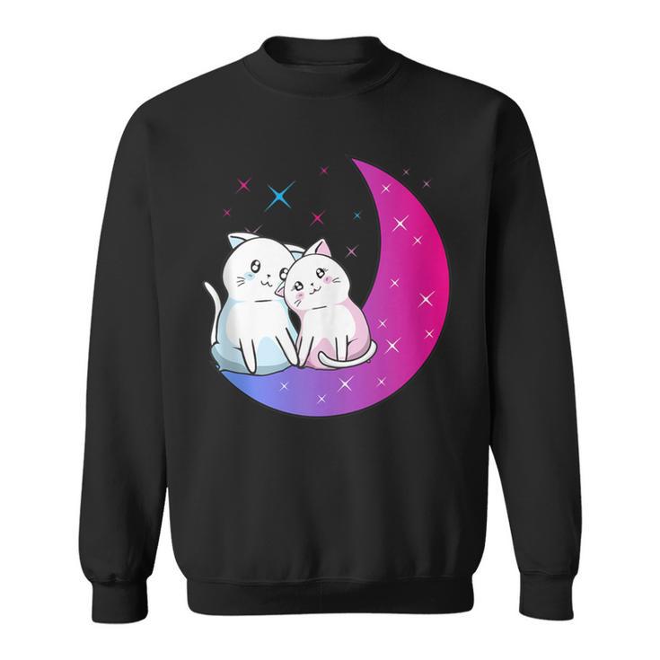 Kawaii Anime Cats Couple On Purple Moon In Love Otaku Cute Sweatshirt