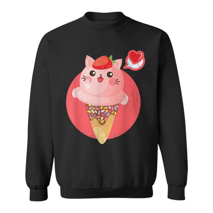 Kawaii Cute Cat Ice Cream Sprinkle Cone Strawberry Top Heart Sweatshirt