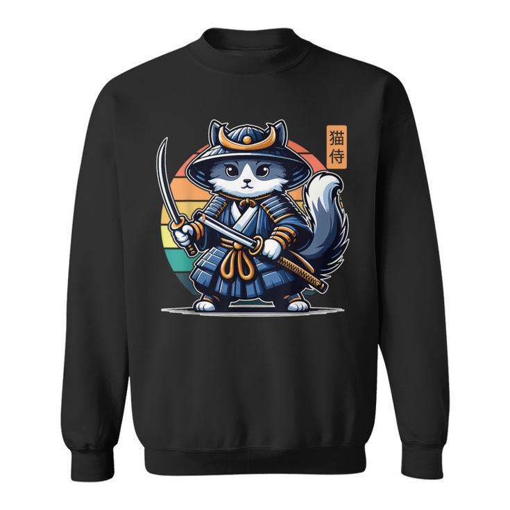 Kawaii Graphic Japanese Anime Manga Samurai Ninja Cat Sweatshirt