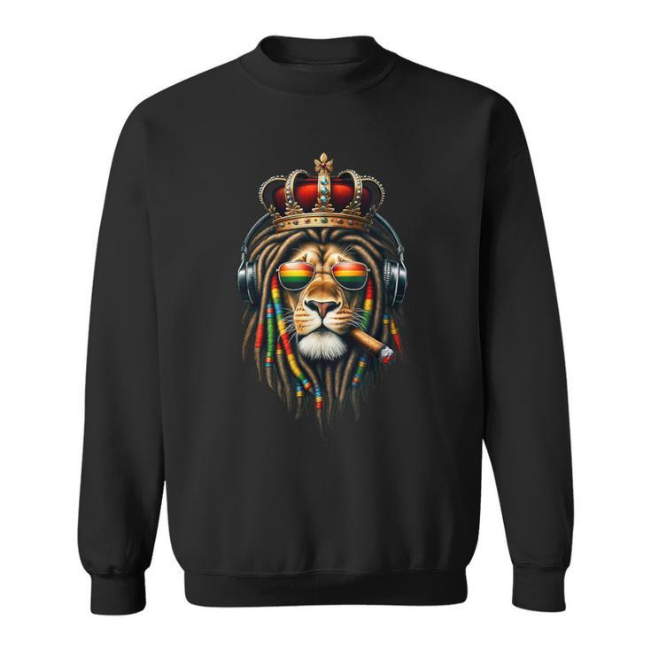 King Rasta Reggae Rastafarian Music Headphones Lion Of Judah Sweatshirt