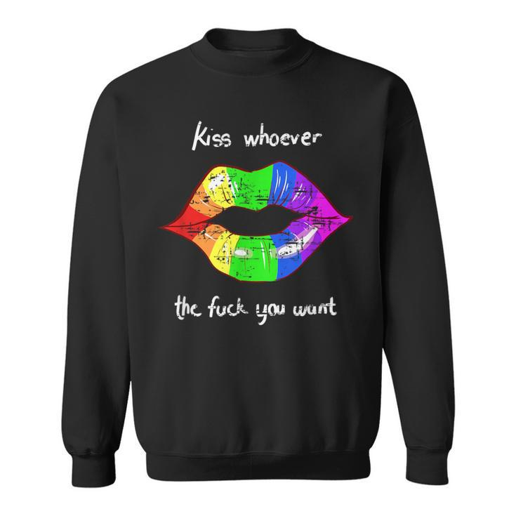 Kiss Whoever The Fuck You Want Vintage Lgbt Rainbow Sweatshirt