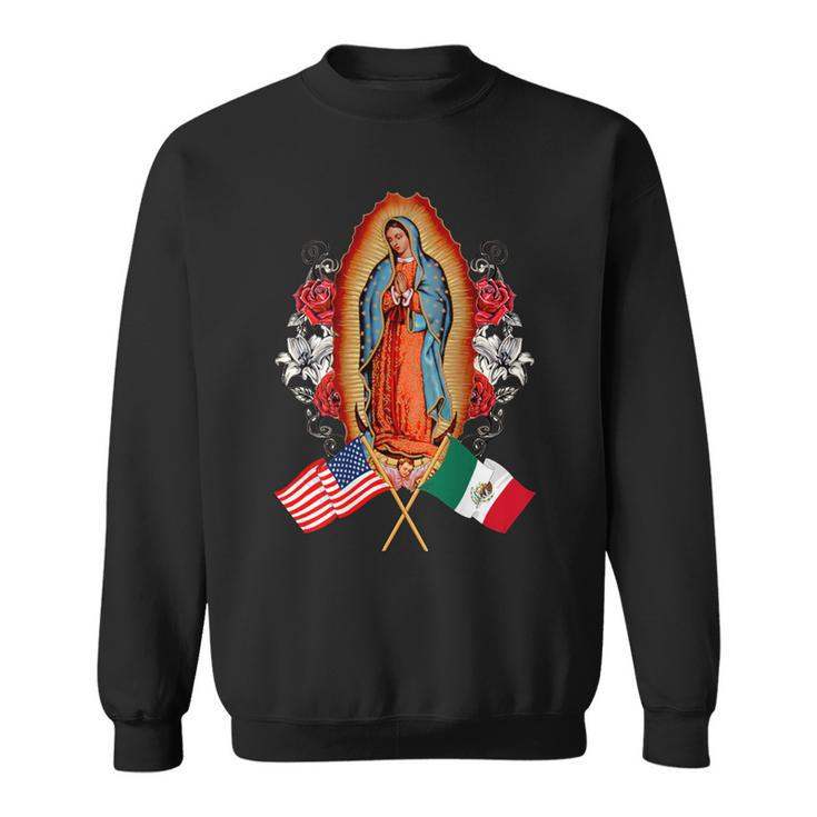 Our Lady Virgen De Guadalupe Mexican American Flag Sweatshirt