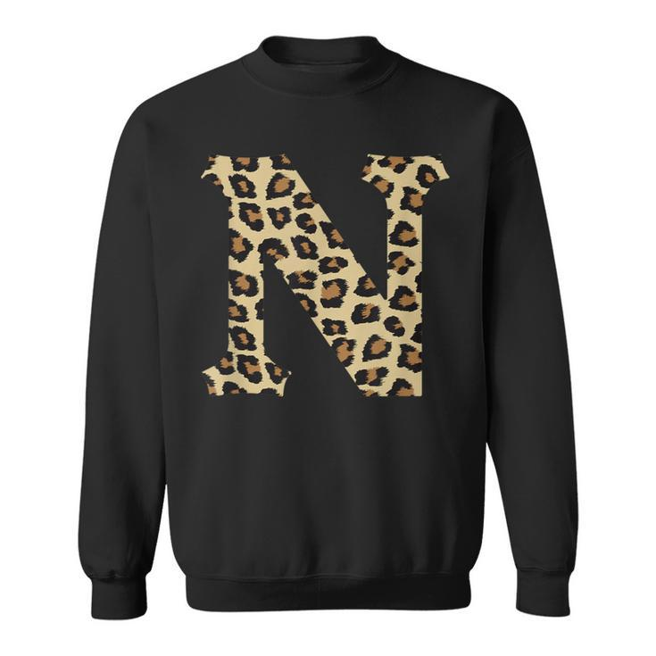 Leopard Cheetah Print Letter N Initial Rustic Monogram Sweatshirt