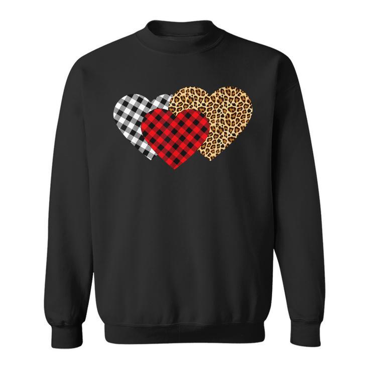 Leopard Heart Buffalo Plaid Heart Valentine Day Sweatshirt