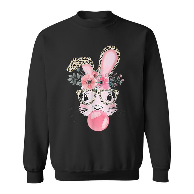 Leopard Print Rabbit Bunny Blowing Bubble Gum Easter Day Sweatshirt