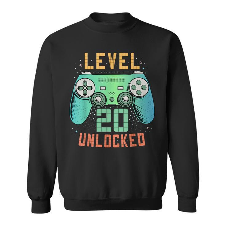 Level 20 Unlocked 20Th Birthday Gamer 20 Year Old Male Sweatshirt