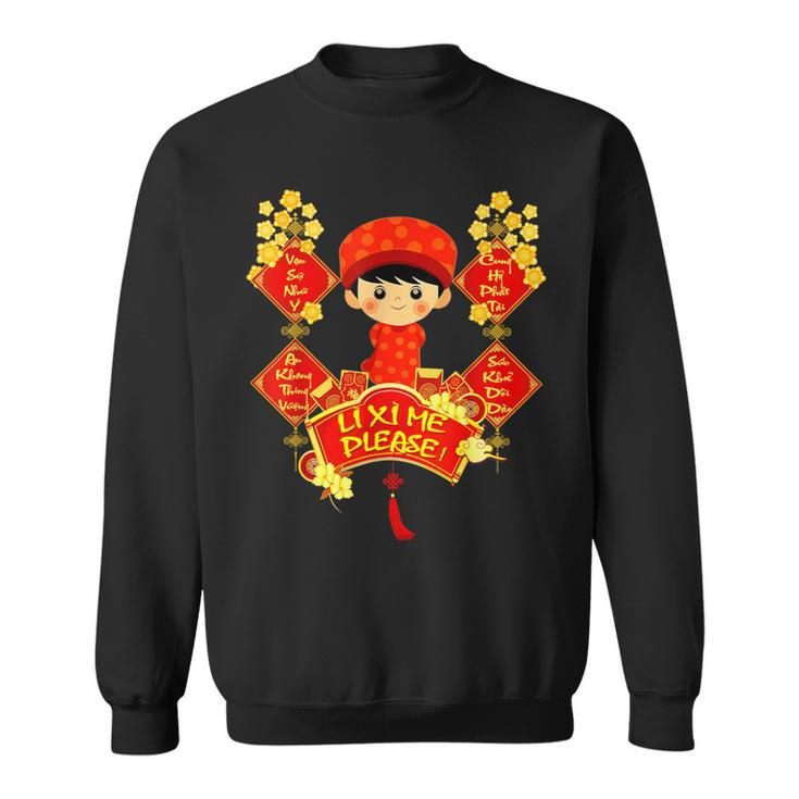 Li Xi Me Please Vietnamese Red Cute Ao Dai Boy Flowers Sweatshirt