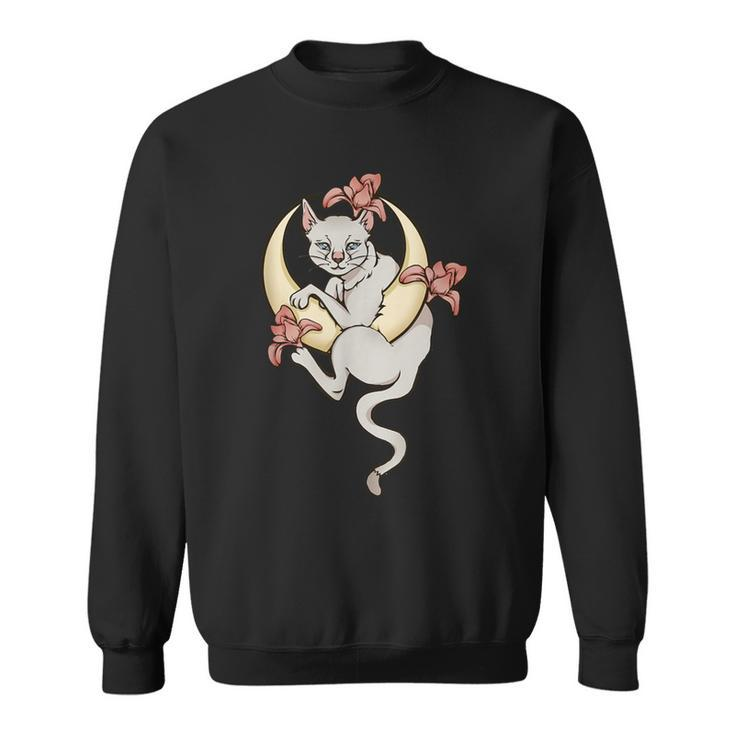 Lilie Flowers Celestial Cat In A Crescent Moon Sweatshirt
