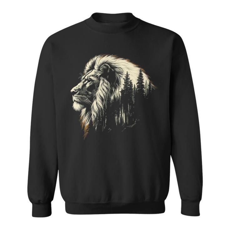 Lion Forest Graphic Vintage Lion King Illustration Animal Sweatshirt