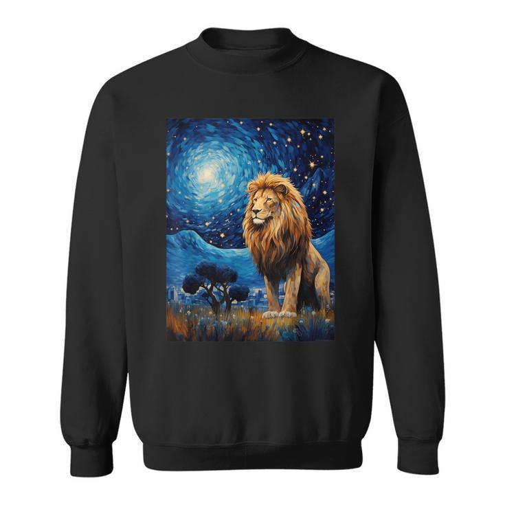 Lion Starry Night Van Gogh Style Graphic Sweatshirt