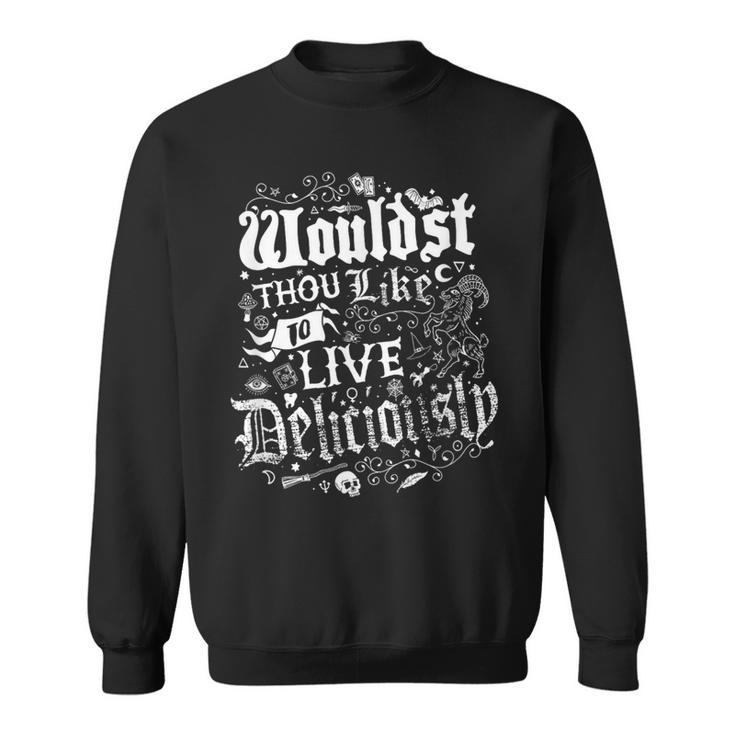 Live Deliciously Vintage Distressed Cottage Core Witch Sweatshirt