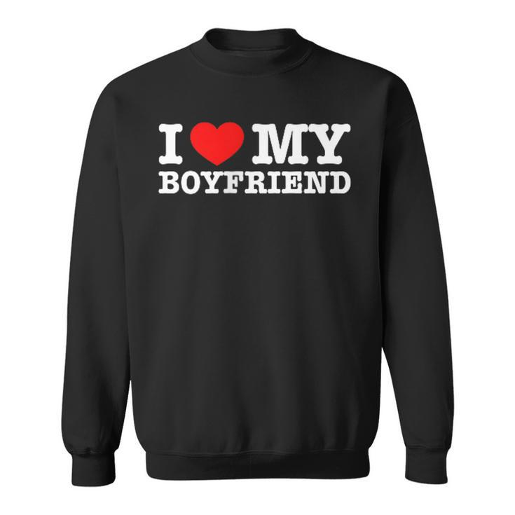 I Love My Boyfriend Pocket Graphic Matching Couples Sweatshirt