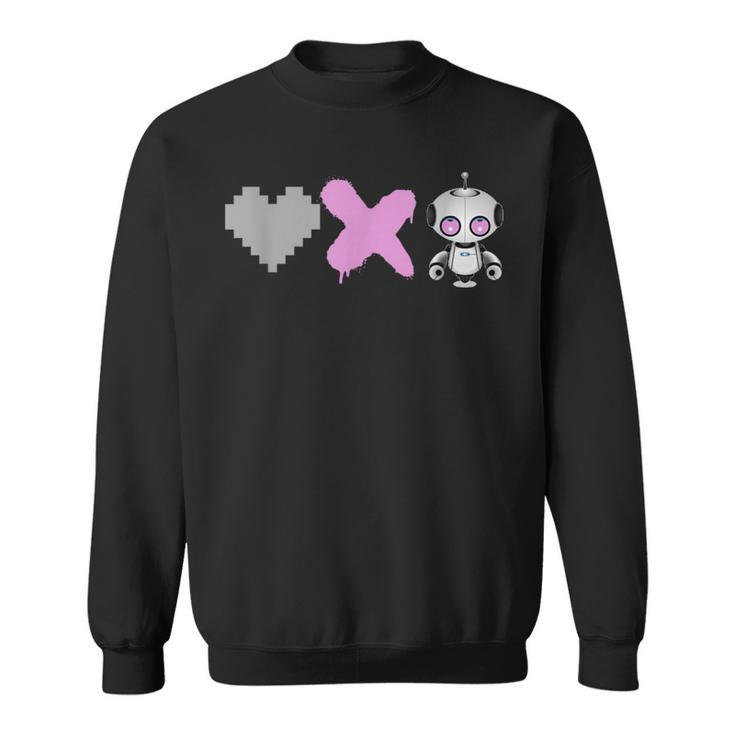 Love Death Robots Pink Pixel Heart X And Cute Robot Sweatshirt