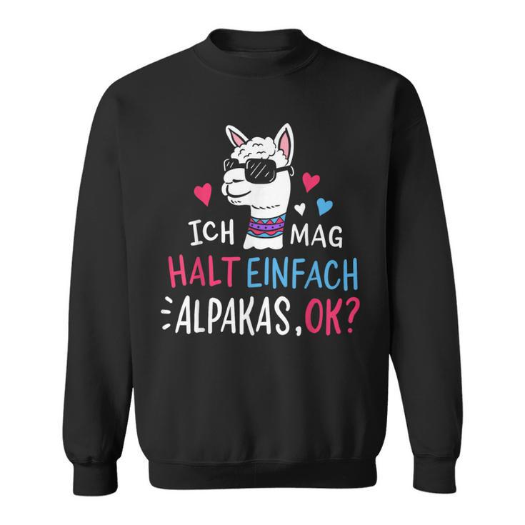 Lustiges Alpaka Fan Sweatshirt: 'Ich mag halt einfach Alpakas, OK?' Schwarz