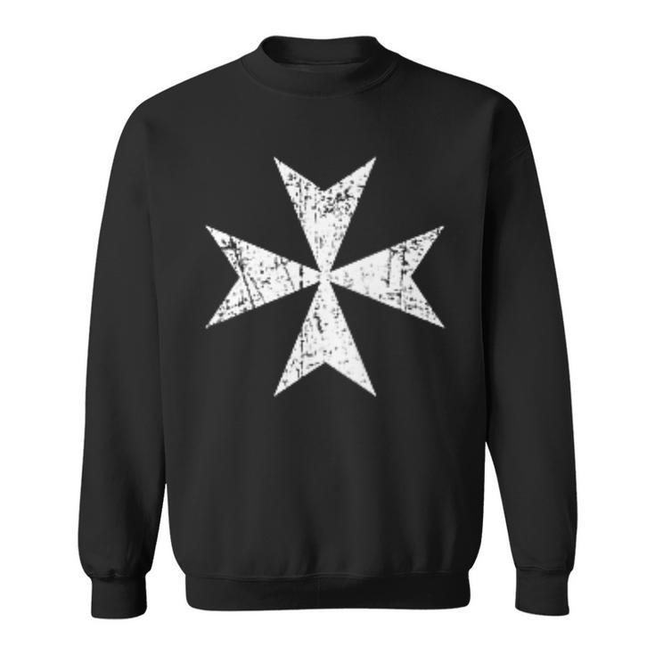 Maltese Cross Small Breastpocket White Print Sweatshirt