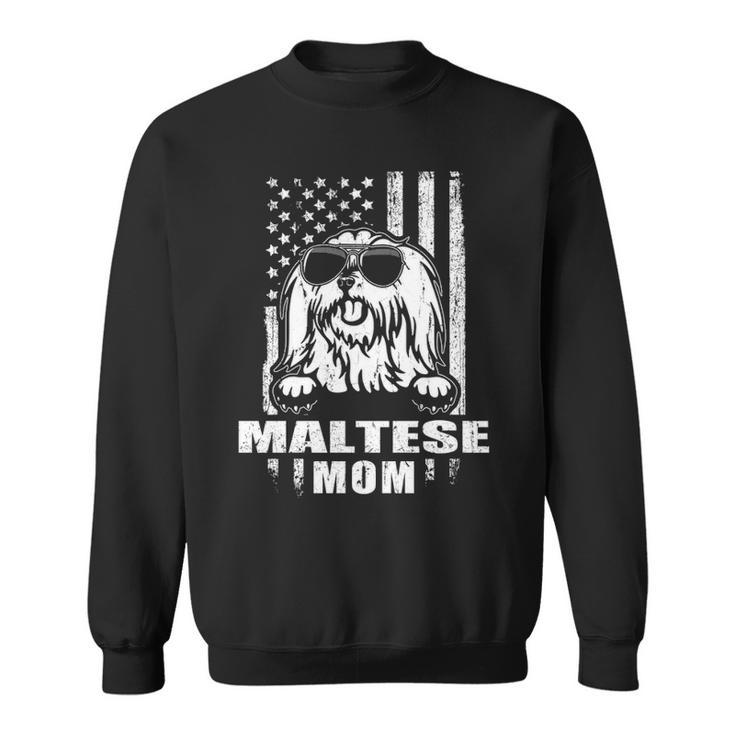 Maltese Mom Cool Vintage Retro Proud American Sweatshirt