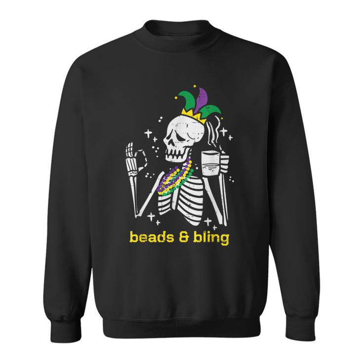 Mardi Gras Skeleton Beads Bling Outfit Women Sweatshirt