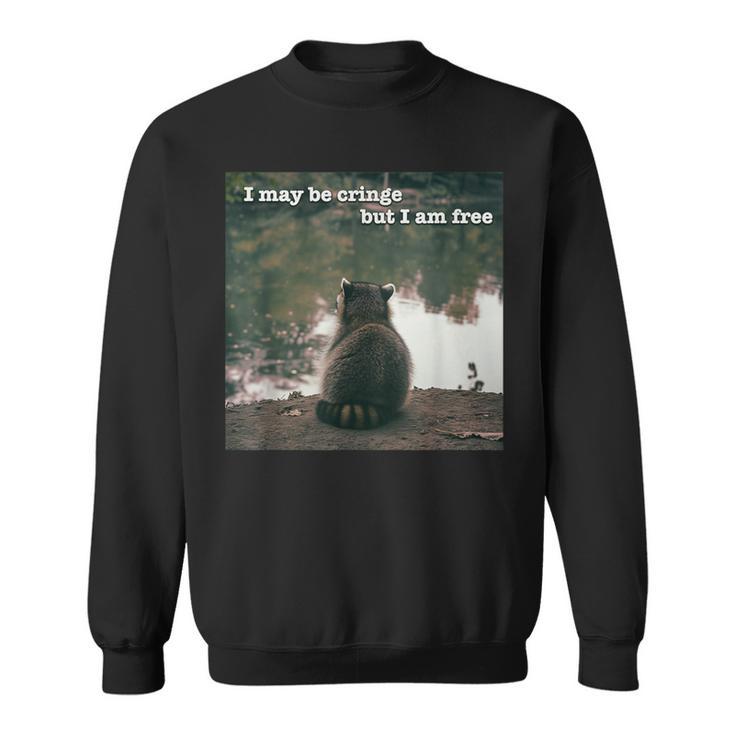 I May Be Cringe But I Am Free Raccoon Meme Oddly Specific Sweatshirt