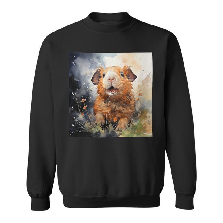 Meerschweinchen Blumen Aquarell Illustration Grafik Sweatshirt