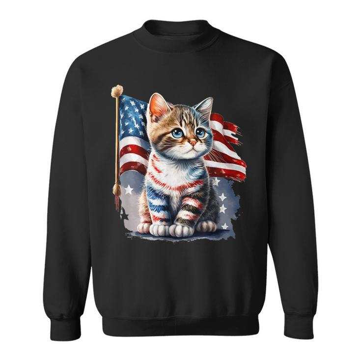 Memorial Day Cat 4Th Of July Patriotic Usa Flag Sweatshirt