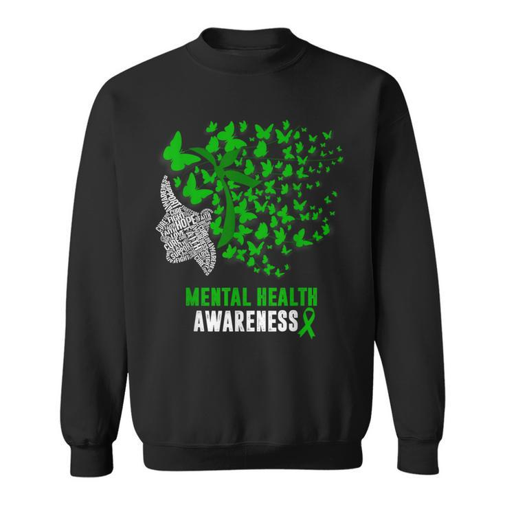 Mental Health Awareness Butterflies Green Ribbon Girl Sweatshirt