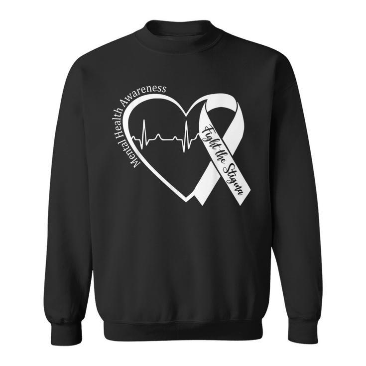 Mental Health Awareness Heart Fight The Stigma Green Ribbon Sweatshirt