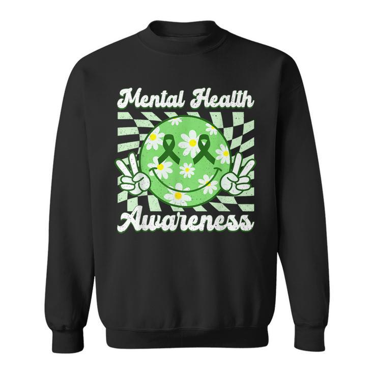 Mental Health Awareness Smile Face Checkered Green Ribbon Sweatshirt