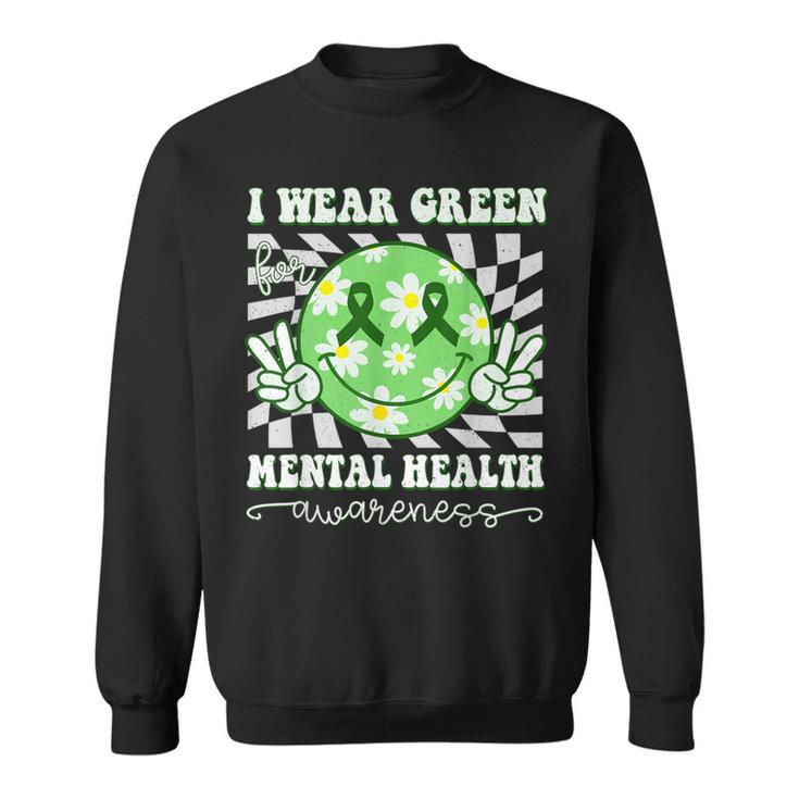 Mental Health Awareness Smile Hippie Checkered Green Ribbon Sweatshirt